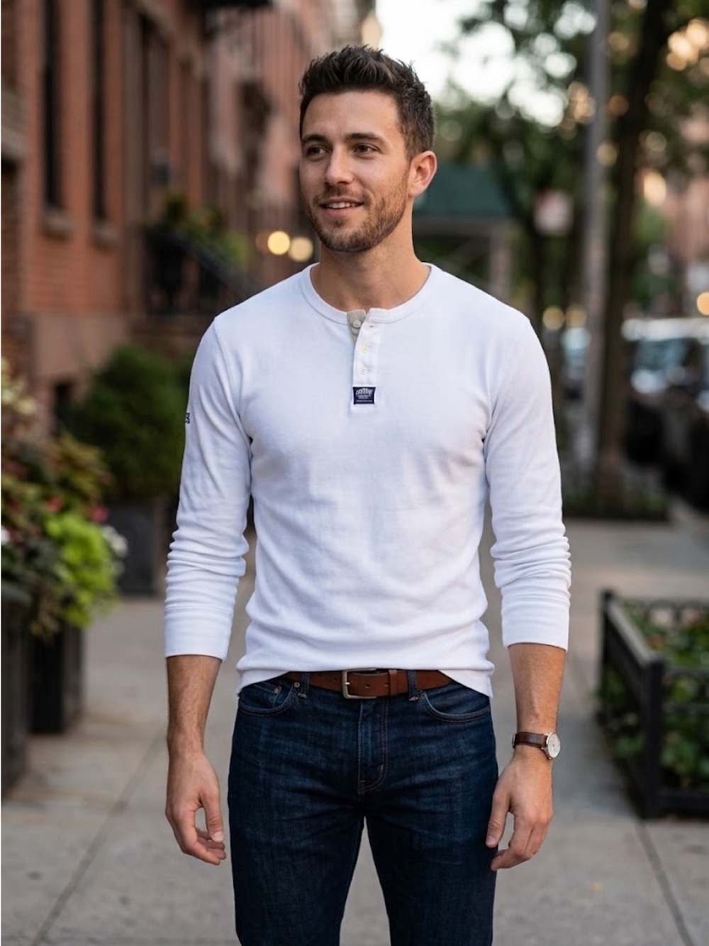 Superdry White Long Sleeve Henley Top Cotton Medium